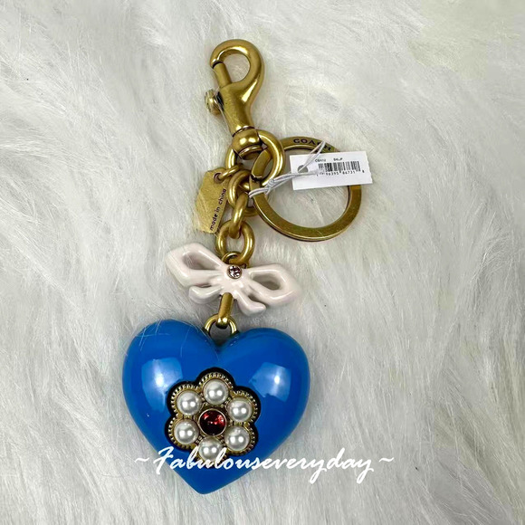 Coach Accessories - Coach Heart Bag Charm In Resin/Brass/Blue Multi CBH12 Key Chain Key Ring NWT
